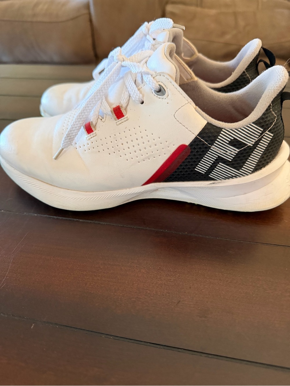 FootJoy White Athletic Shoes with Black Heel and Red Accents